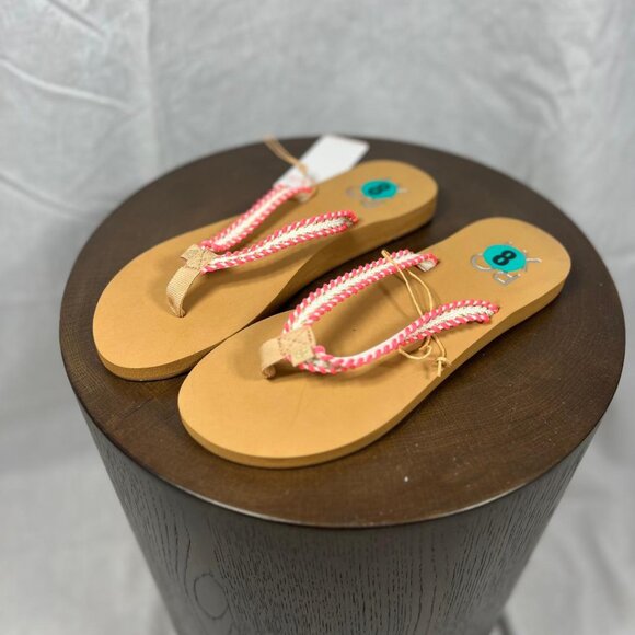 NWT Roxy Pink, White, and Gold Woven Flip-Flops - Size 8 - Picture 2 of 4